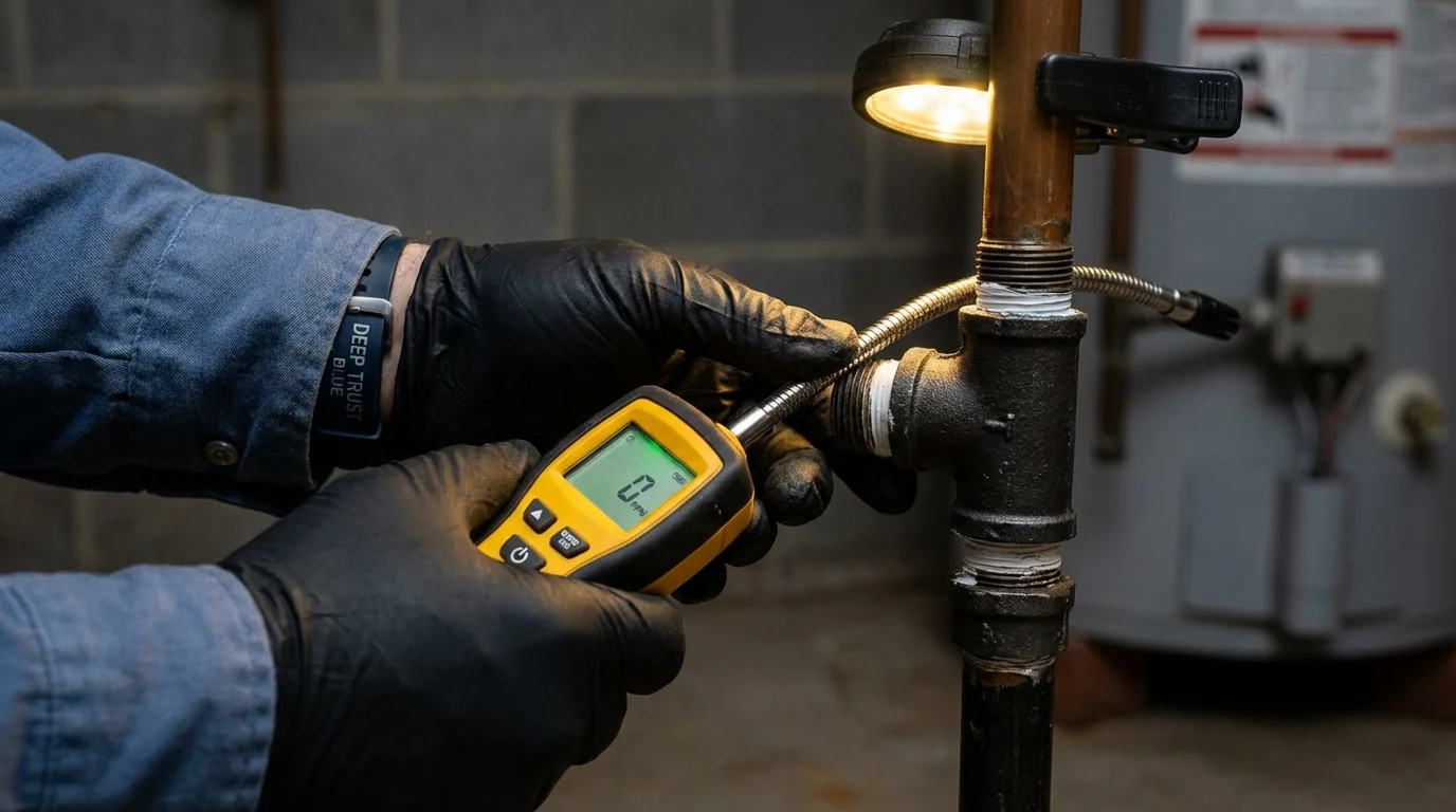 Gas leak detection with electronic sniffer by Johns Plumbing LLC in Hartley