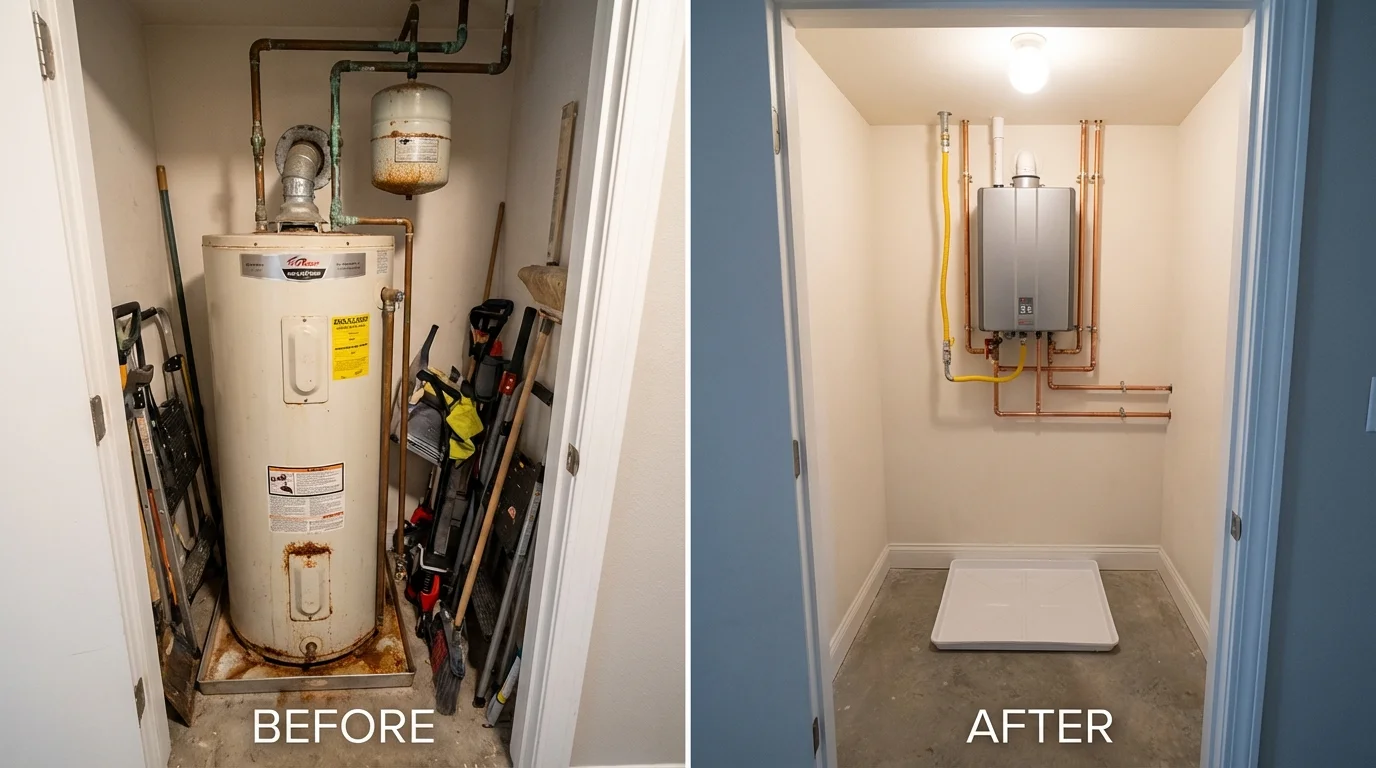 Tank water heater versus wall-mounted tankless unit comparison for Hartley, IA homeowners
